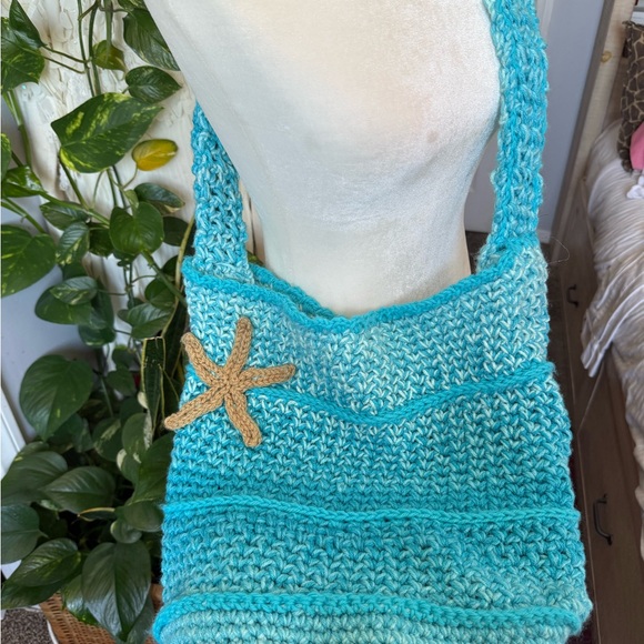 Handcrafted Blue and Tan Women's Bag - Picture 3 of 5